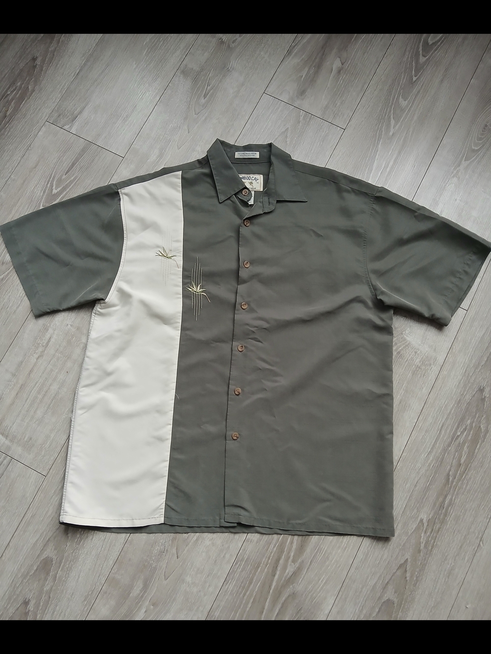 BAMBOO Cay Olive Green Short-Sleeve Button Up Shirt Tropical Summer Resortwear